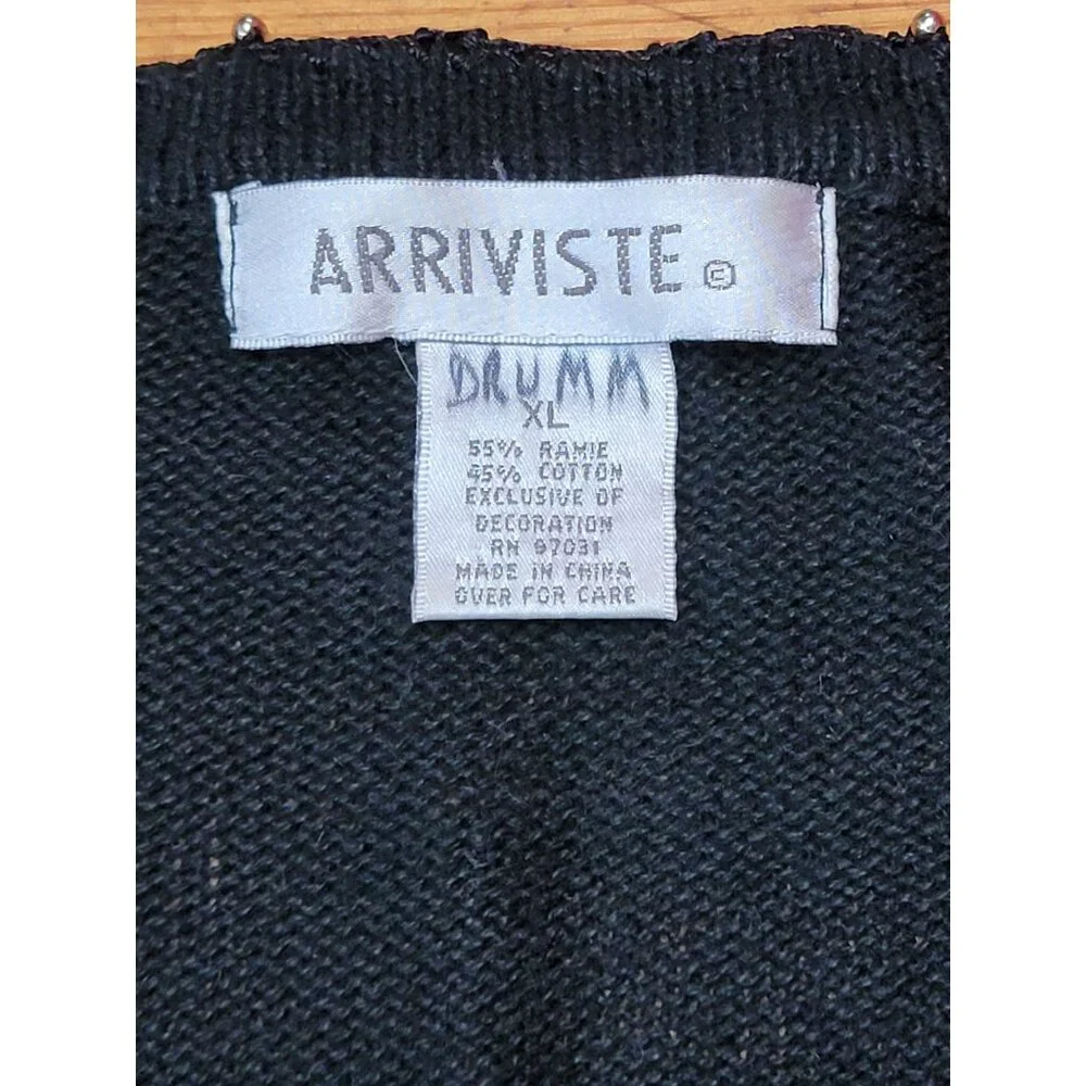Arriviste Womens Christmas Cardigan Sweater XL Black Button Front Holiday Bows - Picture 3 of 5